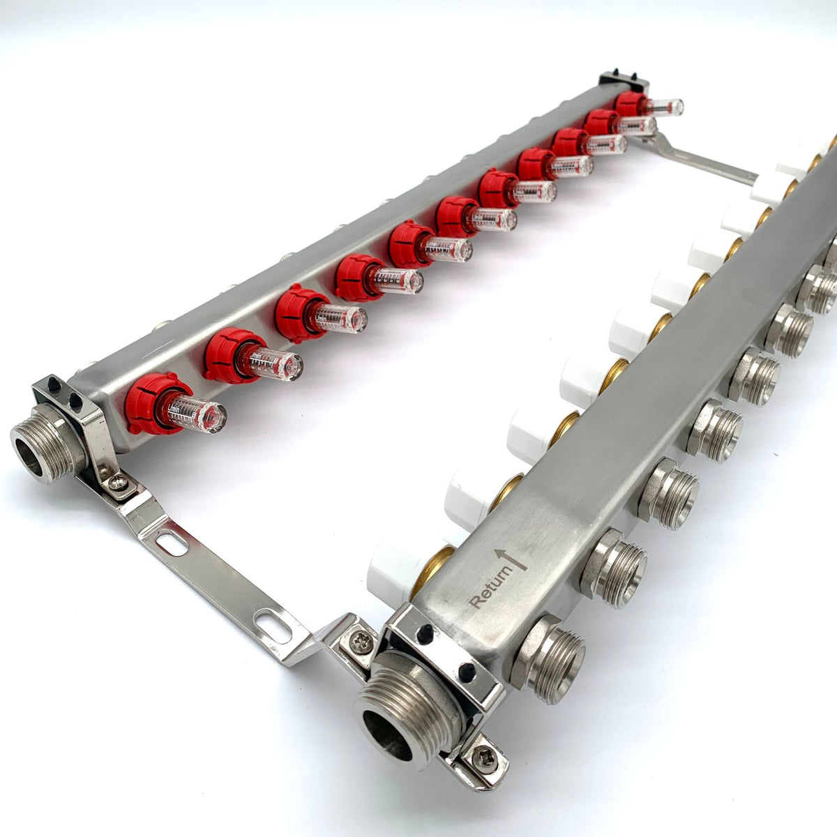 Reliance 11-Port Underfloor Heating Manifold – 304 Stainless Steel UFH Manifold with Taconova Flow Meters, Multi-Zone Heating System (BS EN 1264-4)