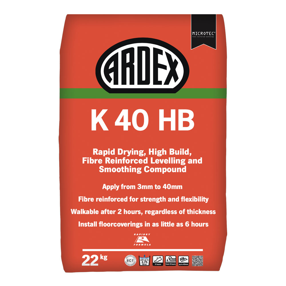 Ardex K 40 HB Rapid Drying, Fibre Reinforced Levelling and Smoothing Compound - FULL PALLET 50 X 22kg Bags