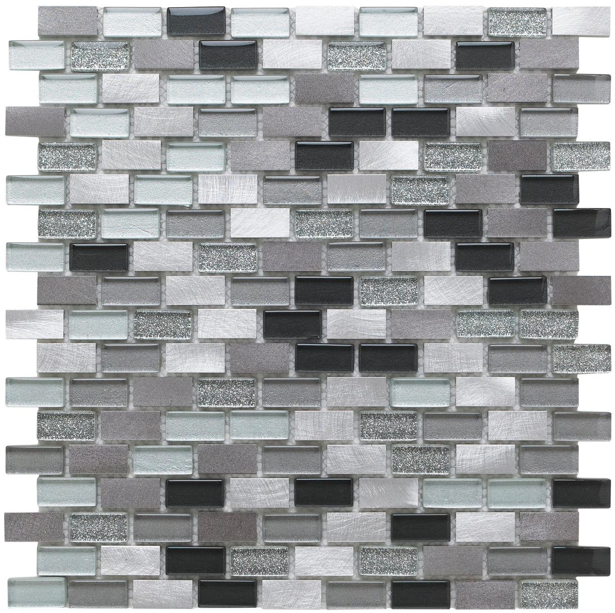 Platinum Lancer Glass/Metal Mix Mini Brick Mosaic Tile - 300mm x 300mm x 8mm (Covers 0.09m2)