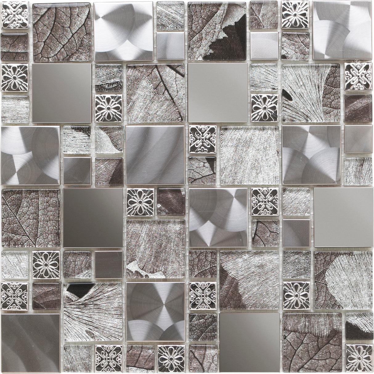 Saturn Silver Glass/Metal Mix Modular Mosaic Tile  - 300mm x 300mm x 8mm (Covers 0.09m2)