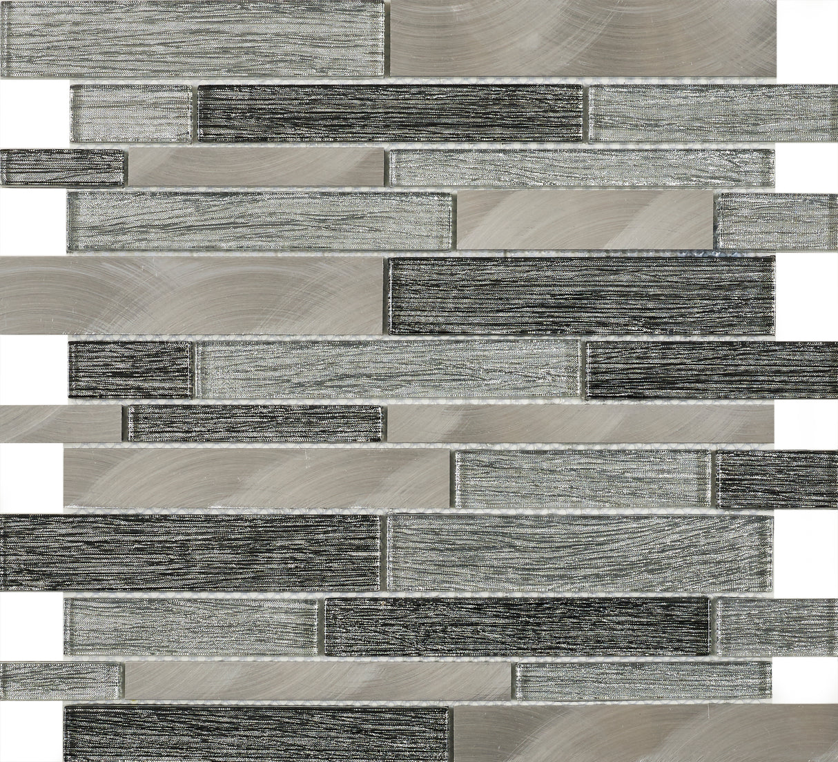 Ashby Grey Glass & Metal Mix Offset Linear Mosaic Tile - 300mm x 300mm x 8.5mm (Covers 0.09m2)