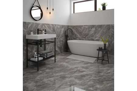 Ava Grey Polished Glazed Porcelain Wall & Floor Tile 600mm X 600mm X 9mm - Pack Of 3 - Covers 1.08m2