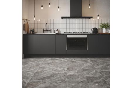 Ava Grey Polished Glazed Porcelain Wall & Floor Tile 600mm X 600mm X 9mm - Pack Of 3 - Covers 1.08m2