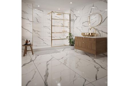 Humber Marble Polished Glazed Porcelain Wall & Floor Tile 600mm X 600mm X 9mm - Pack Of 3 - Covers 1.08m2