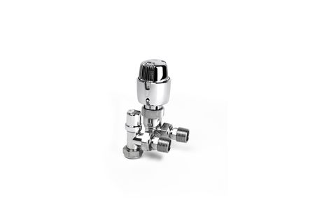 Plumbright 15mm Angled TRV + Lockshield Chrome Head