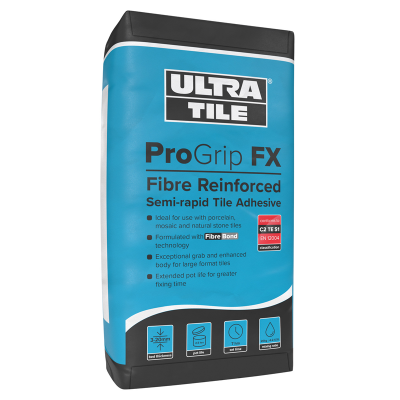 UltraTile ProGrip FX Fibre Reinforced Semi-Rapid Tile Adhesive - Pallet of 54 Bags