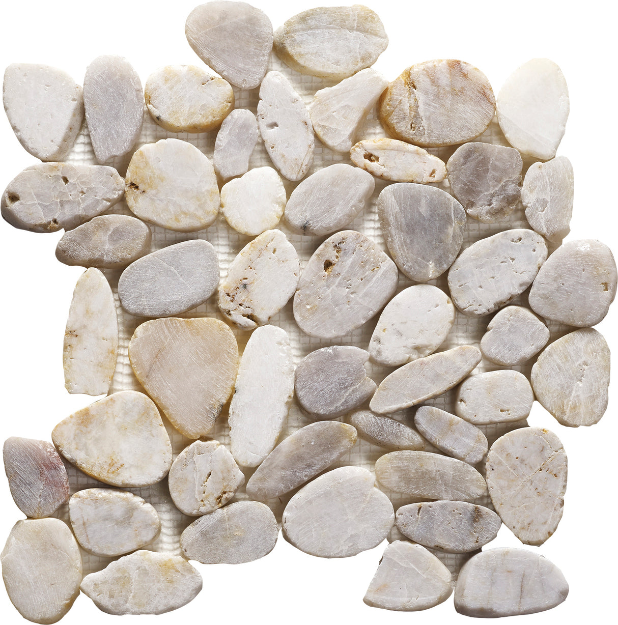 Riverstone White Flat Cut Pebble Mosaic Tile  - 300mm x 300mm x 10mm (Covers 0.09m2)