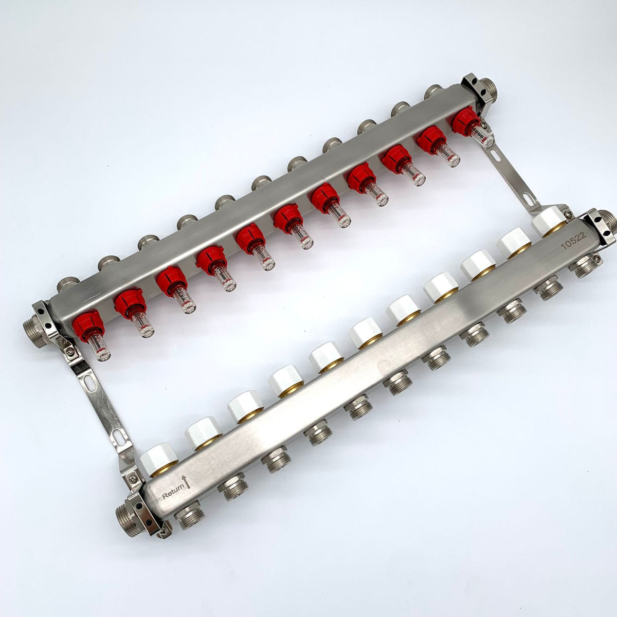 Reliance 11-Port Underfloor Heating Manifold – 304 Stainless Steel UFH Manifold with Taconova Flow Meters, Multi-Zone Heating System (BS EN 1264-4)