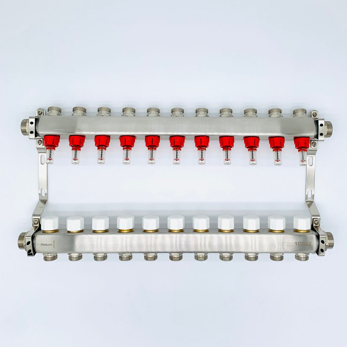 Reliance 11-Port Underfloor Heating Manifold – 304 Stainless Steel UFH Manifold with Taconova Flow Meters, Multi-Zone Heating System (BS EN 1264-4)
