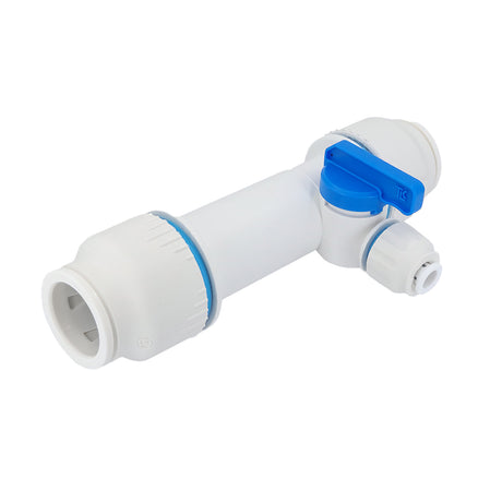 Plumbright Slip Tee Valve 22mm x 1/4" OD White plastic