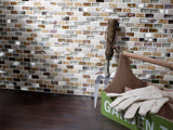 Cream Pearl Glass/Stone/Metal Mix Mini Brick Mosaic Tile - 285mm x 300mm x 8mm (Covers 0.09m2)