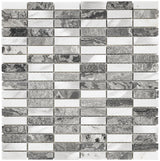 Creswell Grey Stone & Metal Mix Linear Mosaic Tile  - 300mm x 305mm x 8mm (Covers 0.09m2)