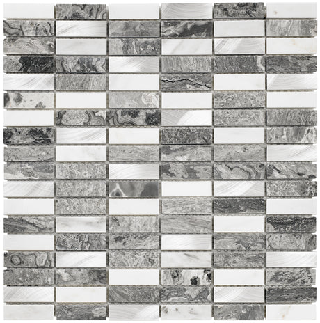 Creswell Grey Stone & Metal Mix Linear Mosaic Tile  - 300mm x 305mm x 8mm (Covers 0.09m2)