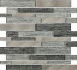 Ashby Grey Glass & Metal Mix Offset Linear Mosaic Tile - 300mm x 300mm x 8.5mm (Covers 0.09m2)