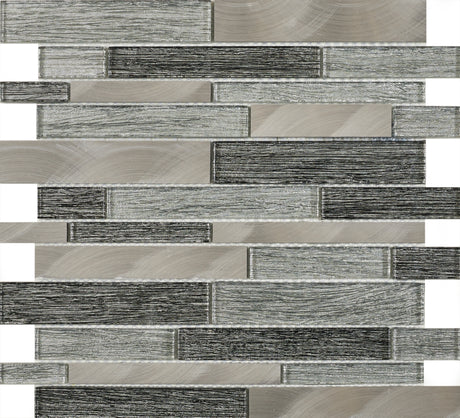 Ashby Grey Glass & Metal Mix Offset Linear Mosaic Tile - 300mm x 300mm x 8.5mm (Covers 0.09m2)