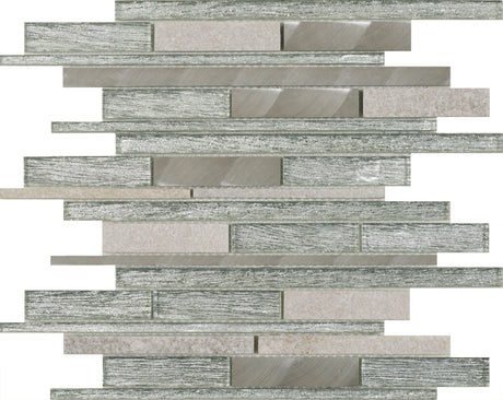 Kenton Silver Glass/Stone/Metal Mix Offset Linear Mosaic Tile - 300mm x 310mm x 8mm (Covers 0.09m2)