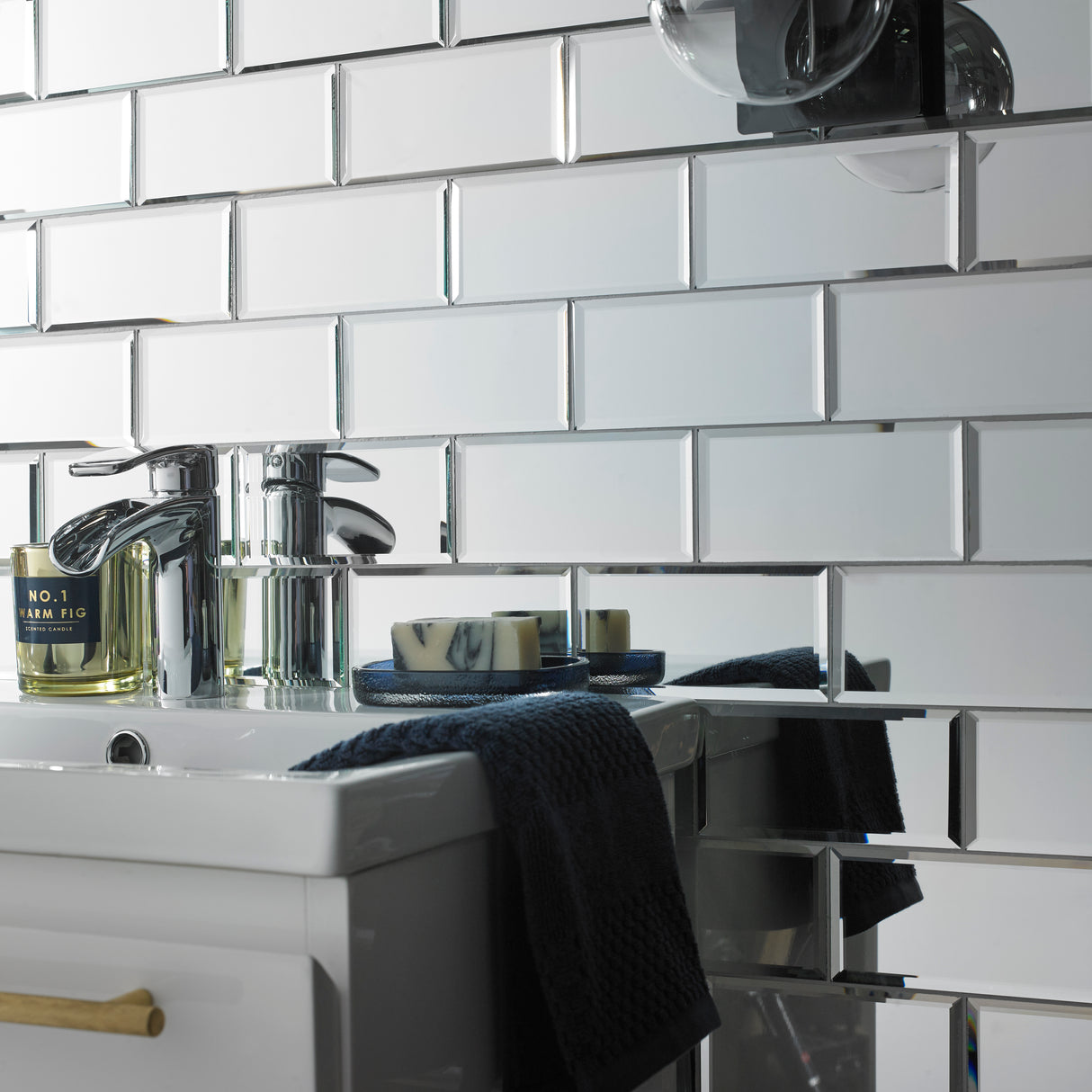 Lumiere Bevel Mirror Brick Mosaic Tile  - 300mm x 305mm x 5mm (Covers 0.09m2)