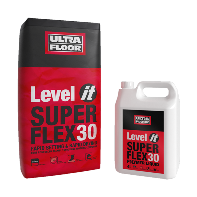 UltraFloor Level IT Super Flex 30 Rapid Setting and Drying Fibre Reinforced Two Part Smoothing Compound - Pallet of 48 Bags/Bottles