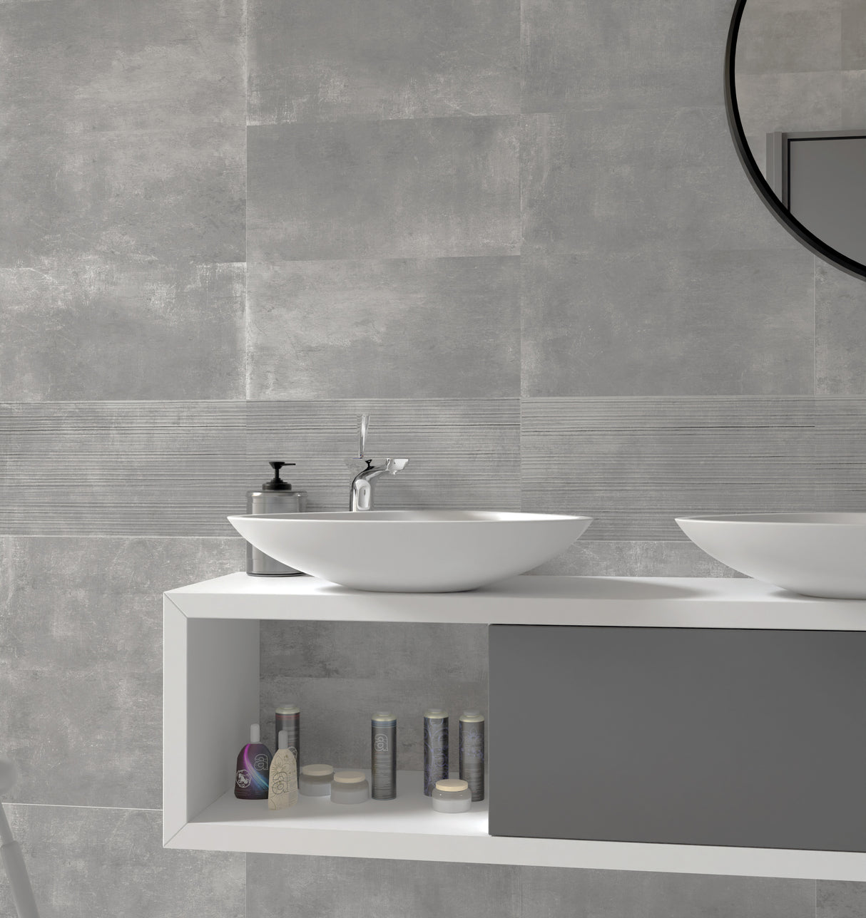 Linton Ash Waves Decor Glazed Porcelain Wall & Floor Tile 300mm X 600mm X 9mm - Pack Of 7 - Covers 1.25m2