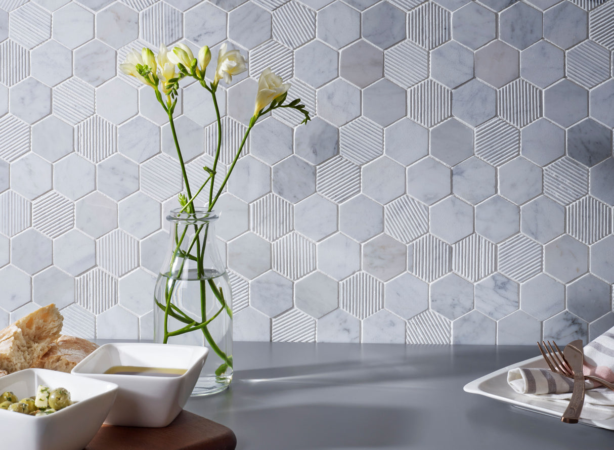 Fog Stone Hexagon Marble Mosaic Tile - 300mm x 300mm x 8mm (Covers 0.09m2)