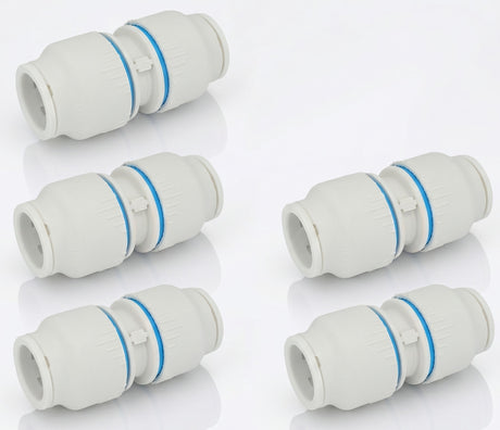 Plumbright White Plastic Push-Fit 22mm Straight Coupler 5 Pack