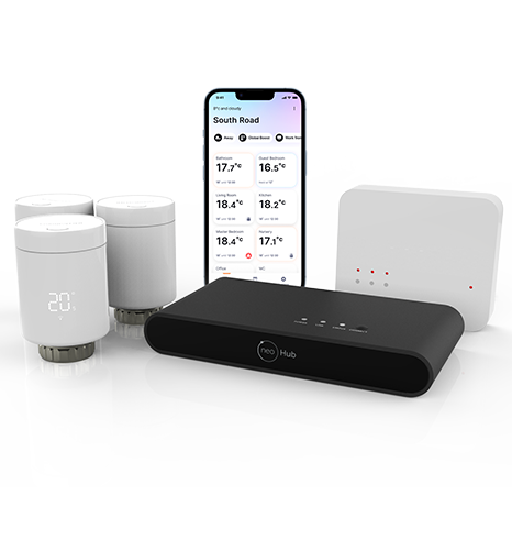 Heatmiser neoFlo heating setup with neoHub G3 and RF-SWITCH