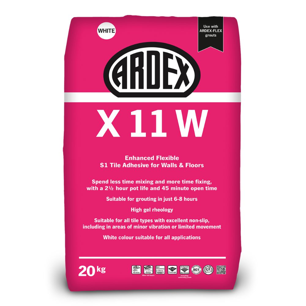 Ardex X 11 W - Enhanced Flexible S1 Tile Adhesive for Walls and Floors (White) - FULL PALLET 50 X 20kg Bags