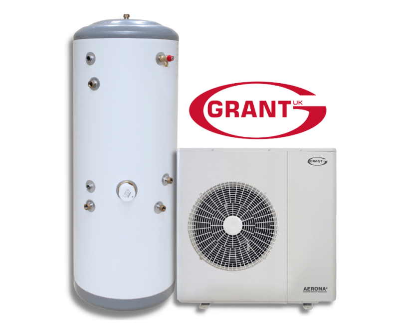 Grant Aerona3 Air Source Heat Pump With Twin Coil Cylinder & Install Pack (Solar compatible)