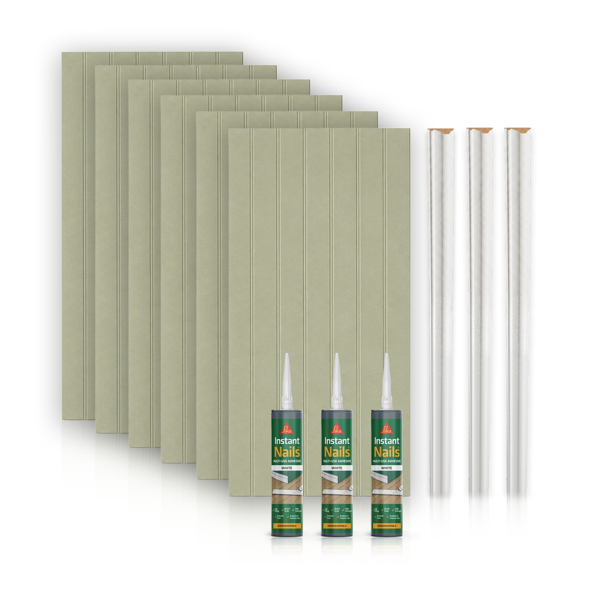 Tongue and Groove Wall Panel Kit - Water Resistant MDF - Includes panels, trim and adhesive