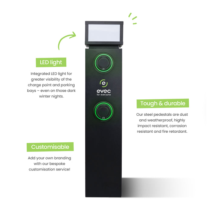 Evec Pedestal EV Charger 7.4kW Dual Socket (EDP01)